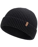 FURTALK Fisherman Beanie for Men Women Sytlish Short Cuff Knittet Watch Cap Winter Hats Black