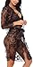 XYlove Women's Sexy Lace Long Robe Lingerie Set(4 Pieces)(Black-L)
