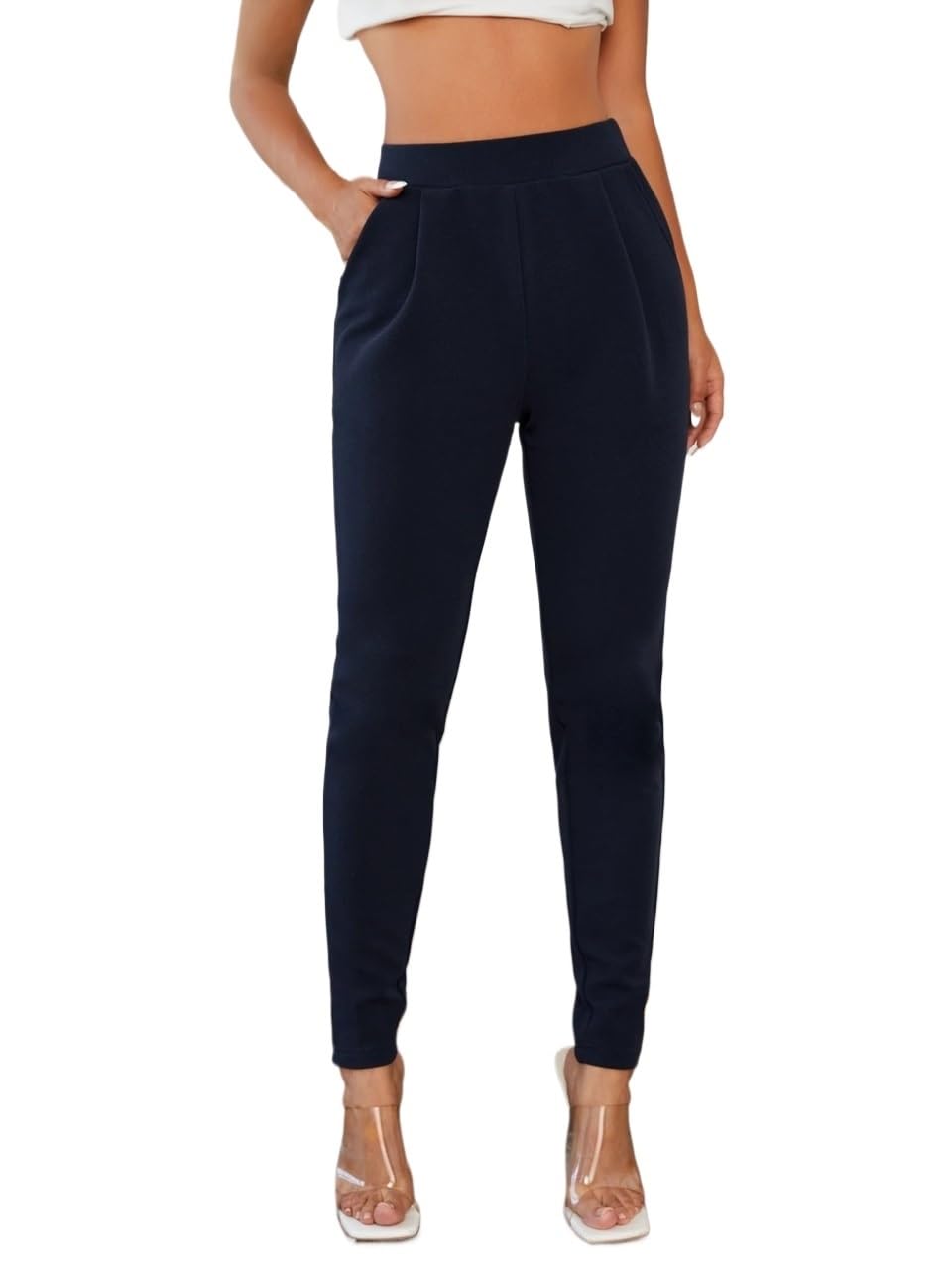Womens Fall Solid Slant Pocket Pants Trousers Blue