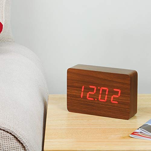 Gingko Brick Table Clock Finish: Walnut / Red Led #TOP3