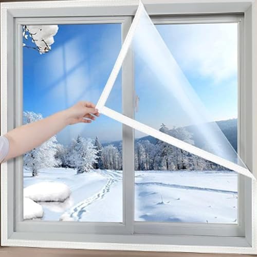 65x105cm,Fensterisolierungs-Set Fenster-Isolierfolie Kälteschutz Wärmeschutzvorhang Wiederverwendbar Fensterdichtungsskits, Selbstklebende Winddicht Isolier Schutz Vorhang