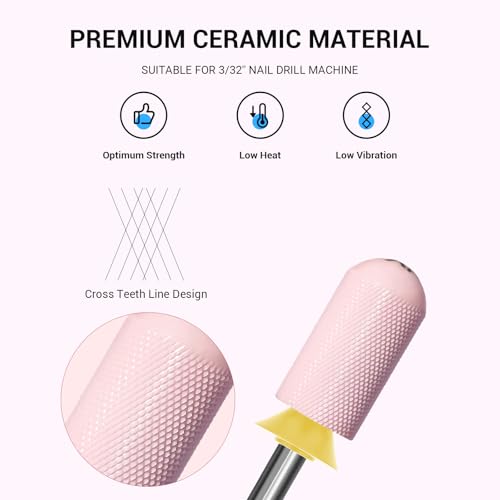 Image of MelodySusie Ceramic Nail Drill Bit, 3 /32'' Smooth Round Top Large Barrel Bits, Suitable for Manicure Pedicure Cuticle Gel Polishing, Beginners Bits, Pink, Series Bit-S, Extra Fine