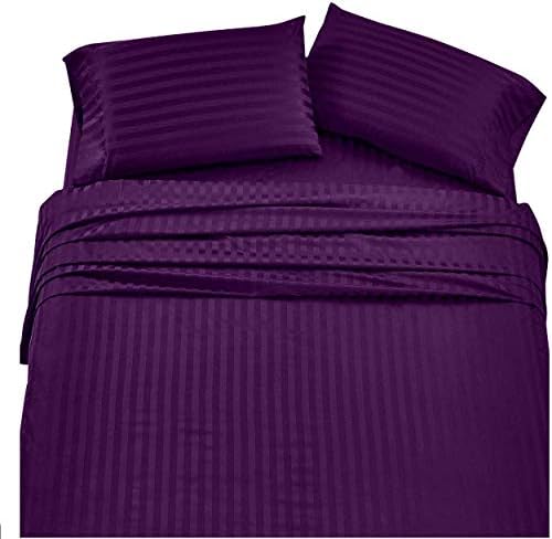 DIYHMH Lightweight Super Soft Easy Care Egyptian Cotton 6-Piece Queen Size Sheets Set Fits Upto 17" Deep Pocket 1000-Thread-Count Bed Sheets (Stripe Pattern, Purple)