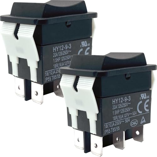 HY12-9-3 Rocker Switch (2-Pack) 6-Pin DPDT (ON)-Off-(ON) 20A 125/250V 1.5HP Waterproof IP55 Power Switch Compatible with Kedu for Industrial Motor Reversing, Medical Devices & Marine Panels