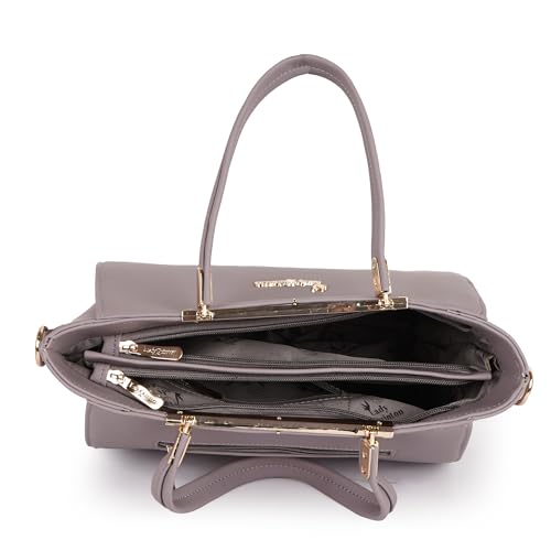 Image of Lady Quinton structured handbag with gold-tone hardware, dual handles, and detachable strap