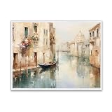 Canvas Wall Art Prints Venice Italy Art Print Vintage Venice Painting Soft Country Style Wall Art Antique Home Decor Living Room and Bedroom Decorative Wall Decoration 12x16inch Without Frame
