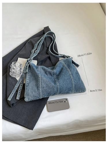 SweatyRocks Women's Denim Hobo Shoulder Bags Adjustable Strap Crossbody Bag Jean Purses3