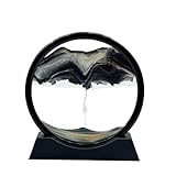 AzureLeap Moving Sand Art Liquid Motion, 3D Deep Sea Sandscape Color Quicksand Decor, Round Glass Moving Sand Art Picture Relaxing Desktop Home Office Work Decor (7 inch-BLACK)