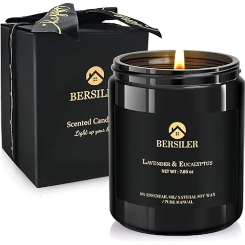 Bersiler Lavender Eucalyptus Scented Candles, 40 Hours Burn time, Aromatherapy Candle, Soy Candles, Relax and Soothe The Body, Gifts for Women, 7.05OZ (Lavender Eucalyptus) Cover