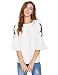 Floerns Women's Floral Embroidery Loose Blouse Bell Sleeve Top Beige XL