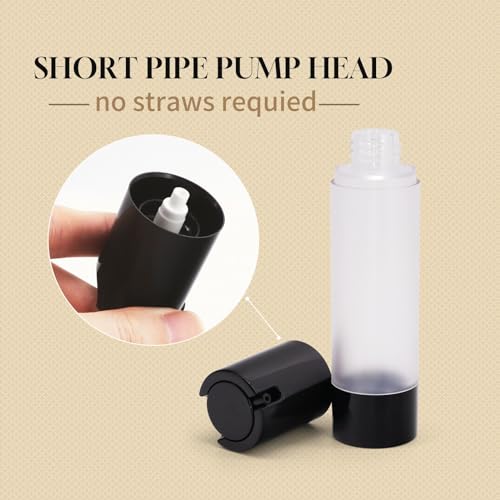 6Pcs 1oz 30ml Frosted Transparent Airless Pump Bottles with Funnel, Travel Size Vacuum Dispenser Refillable Cosmetic Containers For Foundations, Cream, Serums, Shampoo, Lotion(Black)3