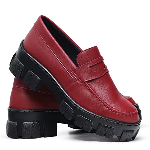 Sapato Mocassim Oxford Salto Tratorado Feminino Elegante Bordo (br_footwear_size_system, adult, nume