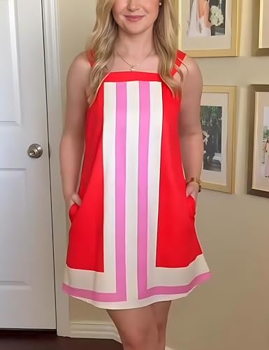 Fiona Jolin Women's Striped Mini Dress Boho Shoulder Strap Sundress Summer Cover Up Dress for Beach2