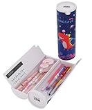 NBX NewmeBox Standing Pencil Case with Calculator, Mirror, Whiteboard, Cute and Cool Cylinder Pen Box, Multifunctional Desk Organizer, Kawaii Patterns for Girls, Boys, School Supplies, Kids(Dinosaur)