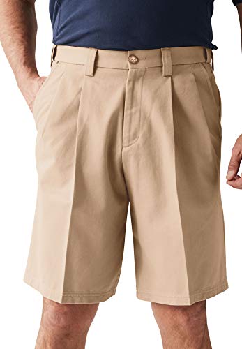 KingSize Men s Big & Tall Wrinkle-Free Expandable Waist Pleat Front Shorts - Big - 58, Dark Khaki