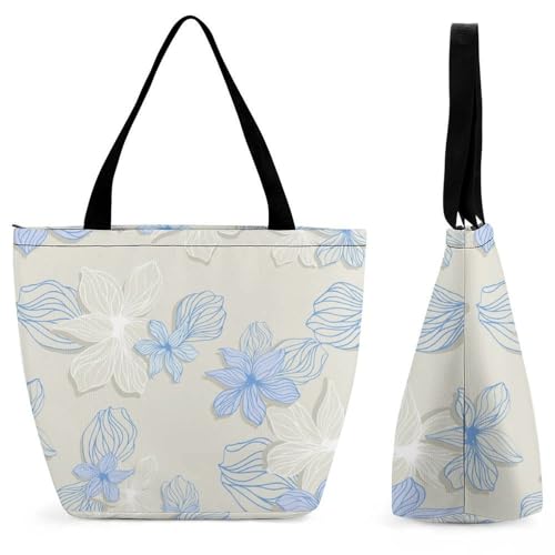 Fleurs bleues coupées sac à main femme grand cabas bandoulière voyage shopping