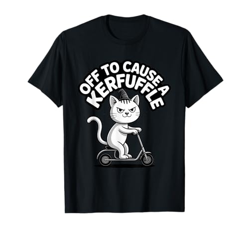 Cat Off to Cause a Kerfuffle Whimsical Mischief T-Shirt