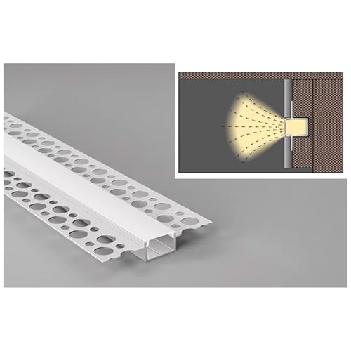 Perfil LED para yeso empotrable de aluminio de 1m con difusor opal para cinta LED