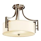 Kichler 42253AP Quinn 2-Light Semi-Flush Ceiling Light, Antique Pewter with White Linen Fabric Shade