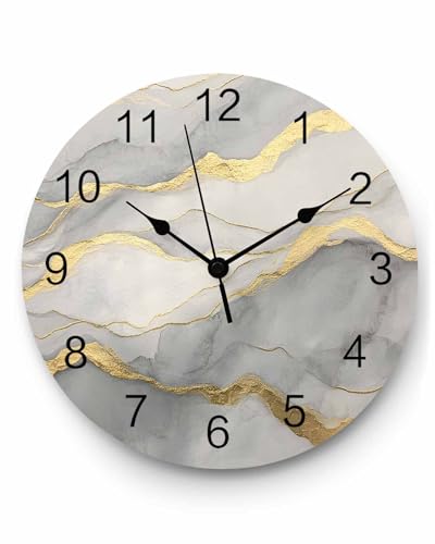 LooPoP Wall Clock White Marble Clocks PVC Silent Non-Ticking Battery
