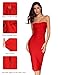 Women's Midi Cocktail Dresses Strapless Bandage Bodycon Dress Wedding Party Dress(Red,S)