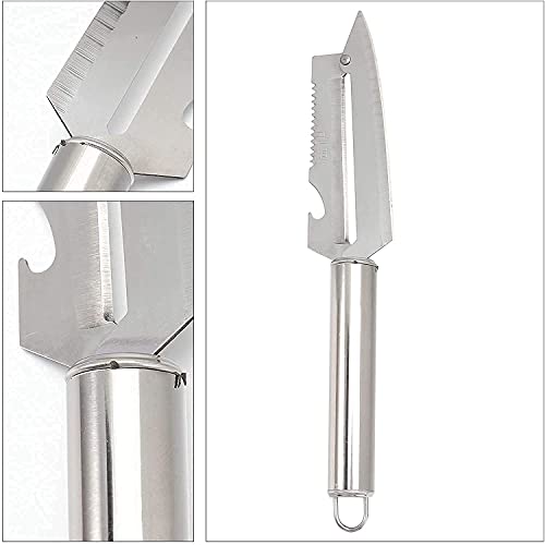 Image of 4 in 1 Stainless Steel Vegetable Peeler with Knife, Bottle Opener & Serrated Edge, Multipurpose Fruit and Vegetable Peeling Tool with Hanging Loop, Kitchen Peeler