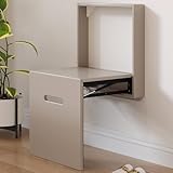 Miuuod Wall Mounted Folding Entryway Stool,Step Stools,Shoe Changing Stool, Foldable Shower Bench Invisible Shoe Changing Stool for Entrance Restroom Living Room，Space Saving HiddenStools,Tea Borwn
