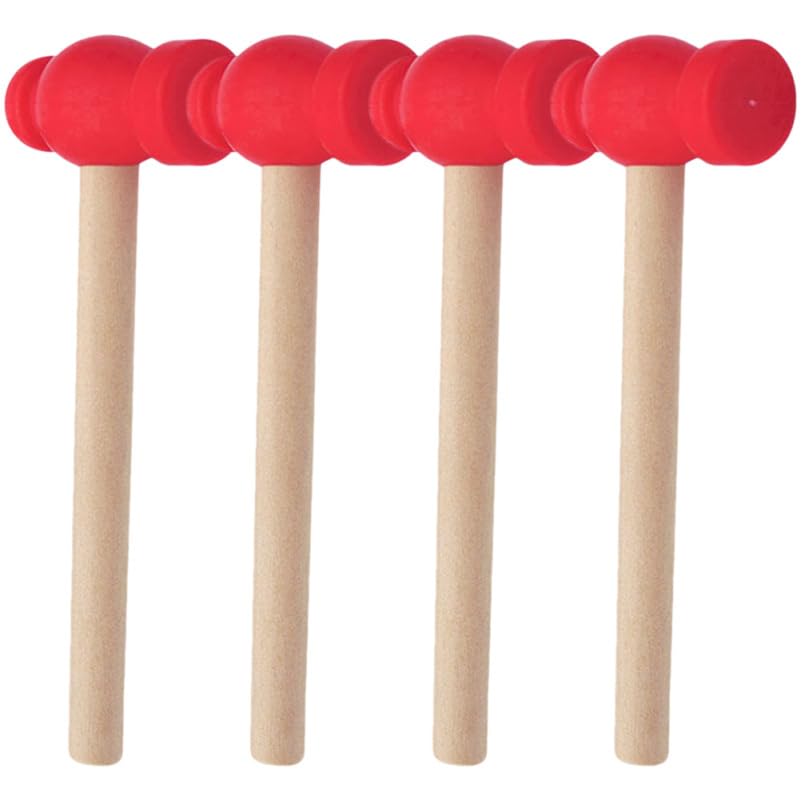 VANZACK 4 Pcs Children Hammer Toys Set Wooden and Plastic Pretend Play Mallets with Ergonomic Handles for Kids Pounding and Grasping Development Educational Activity