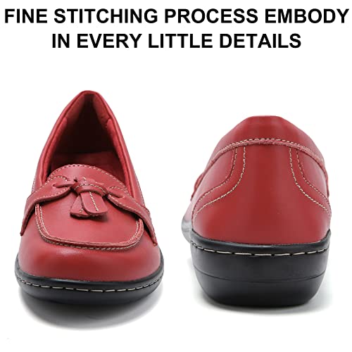 Image of Maichal Loafers for Women Slip On Comfort Leather Tassel Dress Shoes