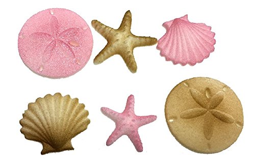 Paquete de 12 adornos de playa, arena, agua, mar, conchas marinas, peces estrella (rosa claro) listos para usar, decoración de pasteles, cupcakes,