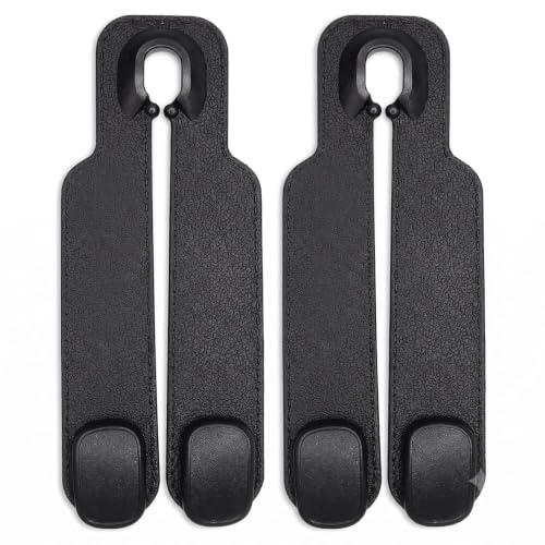 Image of Relevo Car Seat Headrest Hooks with Phone Holder, 2 Pack Leather Back Seat Hangers for Purses, Bags and Handbags, Universal Fit Car Organizer Accessories, Black