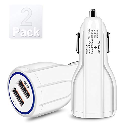 [2 Pack] Dual USB Car Charger, Dual QC3.0 Port,Car Charger Adapter Cigarette Lighter,Mini Fast USB Charger Compatible with iPhone,LG,Tablet,Samsung,Smart Phone
