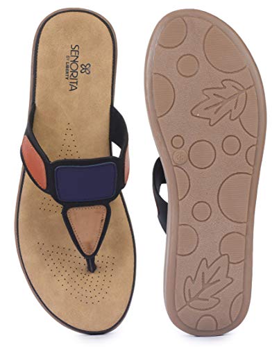 Image of Liberty Senorita M17-03 Casual Slipper for Women - Blue & Cherry | Slip-on /Flats Slippers - Durable and Lightweight | Comfortable and Soft Insole for Everyday Wear - Cushioned Footbed | Home Footwear