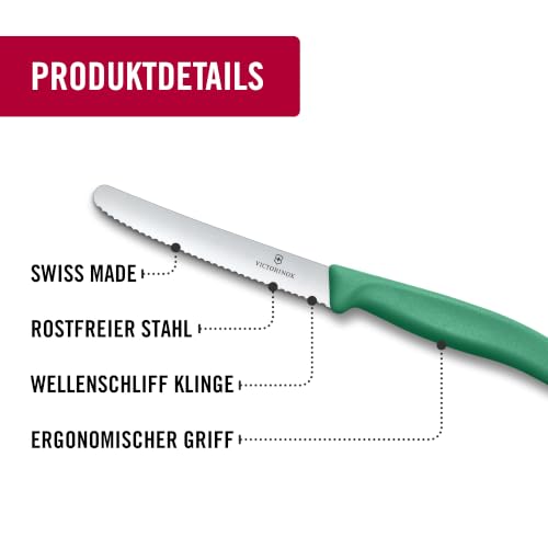 Victorinox Frühstücksmesser Set, 6-teilig, 11cm Wellenschliff, Farbig Grün – Ansicht 4