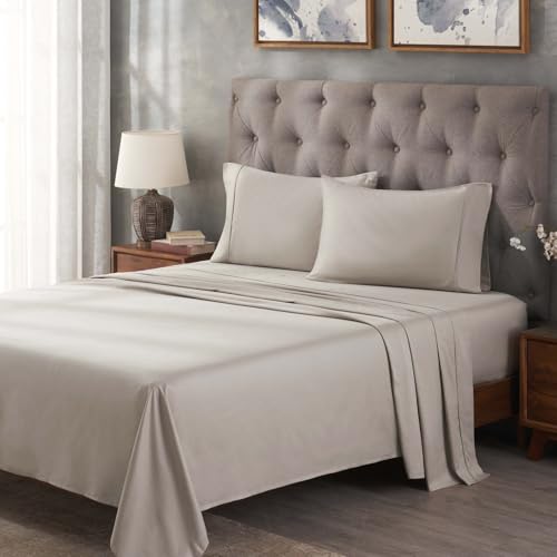 SUPERIOR 300 Thread Count Egyptian Cotton Sheet Set, Solid Bedroom Sheets, Bedding, Essentials, Home Basics, 1 Elastic Deep Pocket Fitted Bed Sheet, 1 Flat Sheet, 1 Pillowcase, Twin, Light Grey