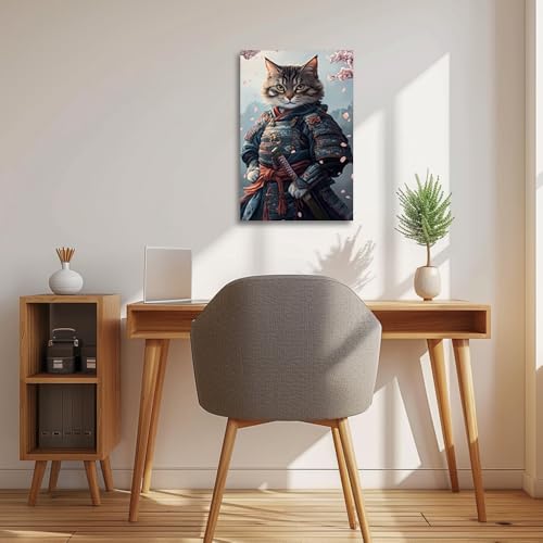 CGXLB サムライキャット ウォールアート キャンバスプリント 日本の戦士の猫 カタナ アニメにインスパイアされたネコサムライ絵画 リビングルーム 寝室 ゲームルーム & アニメ愛好家向け [3]