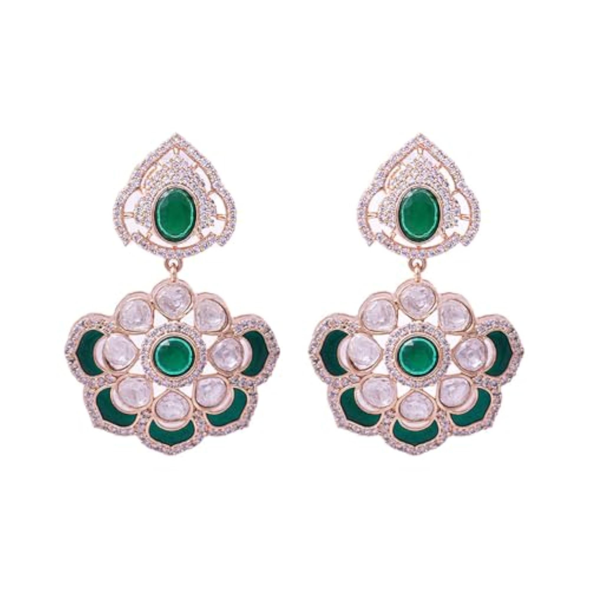 Women's Gold-Plated Green Kundan & Bead Studded Earrings