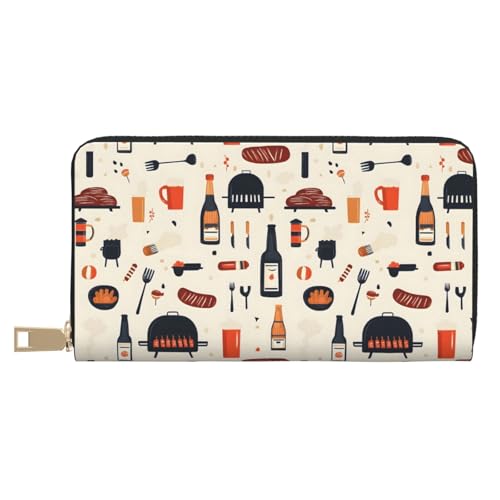 Roasted Sausage Wine Print Wallet Women, Leather Bifold Multi Card Wallet, Long Purse Women's Wallets