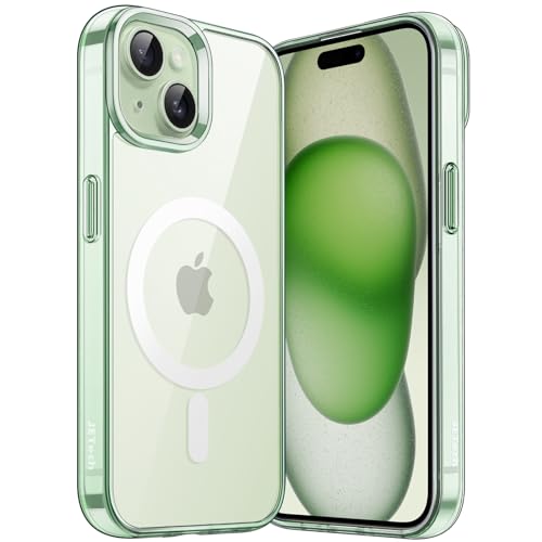JETech Magnetic Case for iPhone 15 6.1-Inch Compatible with MagSafe Wireless Charging, Shockproof Phone Bumper Cover, Anti-Scratch Clear Back (Green)