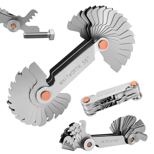 Jauge De Filetage En Acier Inoxydable 52 Feuilles – Jauge Métrique (24 Feuilles, 0,25 À 6,0 Mm, 60 Degrés) Et Impériale (28 Feuilles, 55 Degrés, 4G À 62G) Avec Jauge De Rayon Pour Mesures Précises
