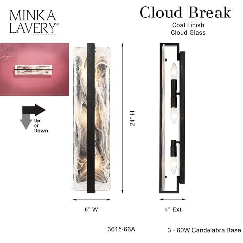 Minka Lavery 3615-66A Cloud Break Cloud Glass Wall Sconce, 3-Light 180 Total Watts, 24" H x 6" W, Coal Black by Minka Lavery - Image 4