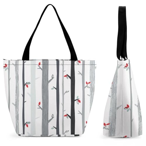 Sac de shopping pour femme avec motif arbre à oiseaux grand format bandoulière de voyage 32cm