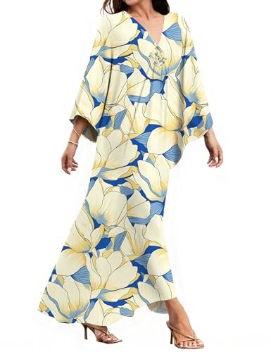 MAKABO Women's Kaftan Dresses Tulip Print Elegant Cover Up Loungewear Caftan Maxi Dress Plus Size