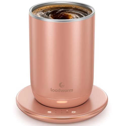 Self Stirring Heated Coffee Mug, 10 fl oz Magnetic Mixing Cup with Coffee Warmer, 3 Temp Settings, Food-Grade Stainless Steel Interior, Plug-in Desk Mug for Office Home, 8H Auto Shut-Off, DustyRose