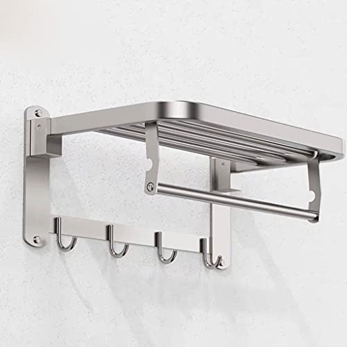 Porte-serviette étagère murale avec crochets de salle de bain, rack de rangement en métal brossé