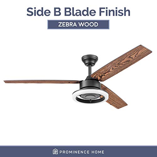 Prominence Home Orbis, 52 Inch Modern Indoor Led Ceiling Fan With Light, Contemporary Ring Lighting, Remote Control, 3 Modern Dual Finish Blades, Reversible Motor - 51461-01 (Matte Black) #TOP6