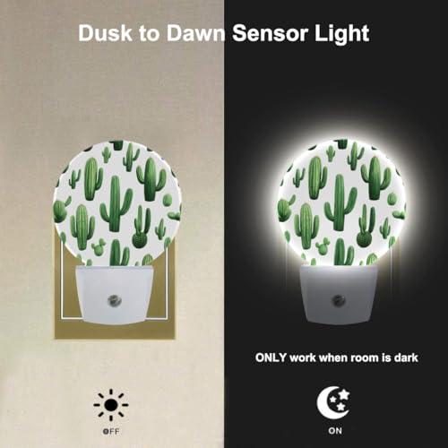 Image of EKOBLA Cactus Night Light, Green Cactus with inchStuck On You inch Quote Night Lights Plug Into Wall with Auto Sensor for Home Decor
