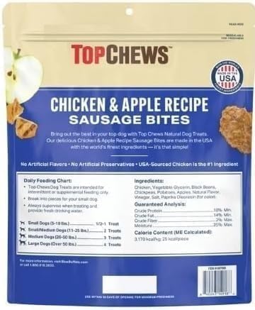 Chicken & Apple Top Chews Sausage Bites, 40OZ 100% Natural Dog Treats, and No Artificial Preservatives.