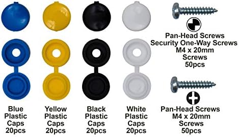 Brackit 180 Piece Number Plate Screws and Caps Fixing Set with Screws  Includes Black, White and Yellow - For Car Reg Plates and Signage Fittings