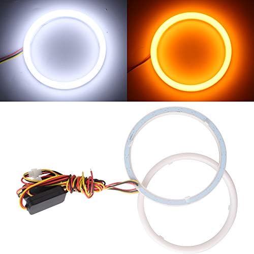Qasim 1-Pair 110MM White+Amber Switchback 132SMD 4014 LED Halo Ring Angel Eye Headlight Lamp 12V
